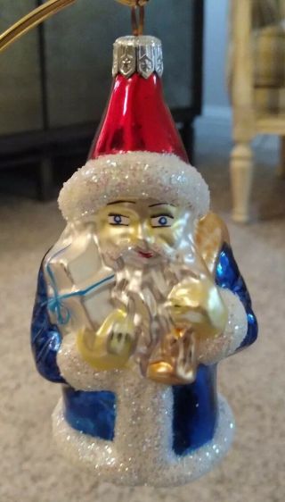 1992 Vintage & Rare Retired Christopher Radko “blue Santa” Christmas Ornament.