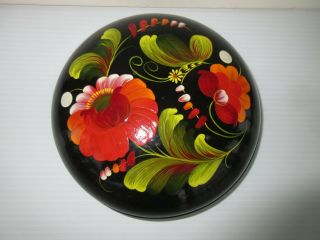 Collectible Vintage " Made In Ussr " Black Lacquered Box/lid Hand Painted Flowers