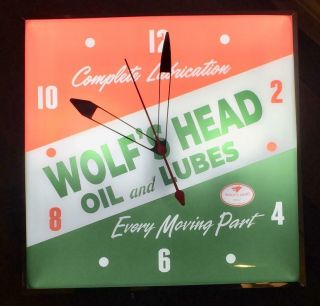 Pam Lighted Advertising Wolf ' s Head Motor Oil Clock 2
