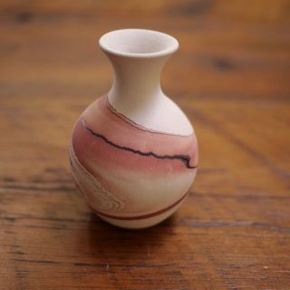 Vintage Nemadji Pottery Colorful Mission Swirl Art Pottery Small Flower Vase 4 "