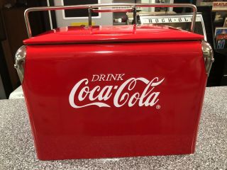 Gearbox 2001 Vintage Style Licensed Coca - Cola Metal Red And Chrome Cooler