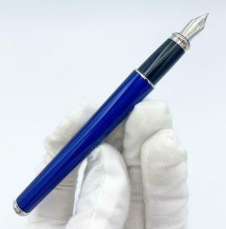 S.  T.  Dupont Fidelio Blue Lacquer W/cap 5.  25 " Palladium 14k 585 Nib Fountain Pen