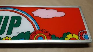Vintage 1970 ' s Seven Up 7 Up Sign with Rainbow & Flowers 3ft x 10 