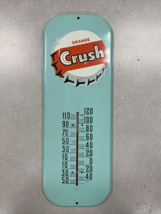 Nos Vintage Orange Crush Soda Thermometer Sign Advertising Bottle Cap