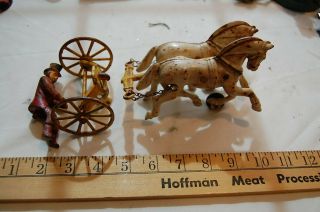 Vintage Antique Kenton Cast Iron Carriage Driver And Twin Horse Team Parts Repar