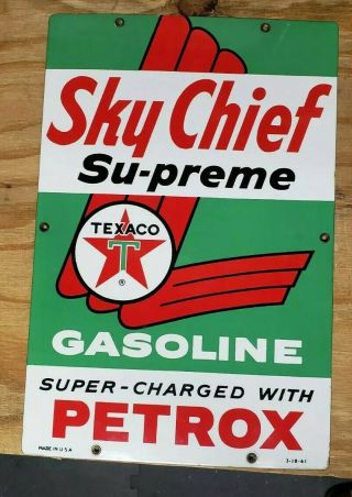 Texaco Sign Sky Chief Petrox Gas Pump Plate Porcelain 1961 18 " X 12 " Nos