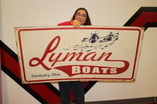 Large Lyman Boats Outboard Motor Fishing Gas Oil 48 " Metal Sign