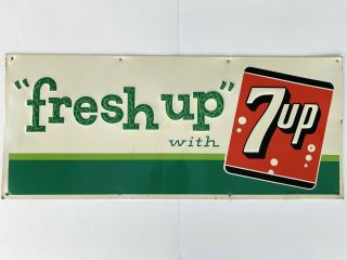 1963 " Fresh Up With 7up " Embossed Metal Soda Advertising Sign,