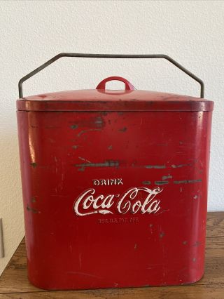 Vintage Coca Cola Coke Metal Cooler Chest With Sandwich Tray Inside