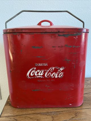 Vintage Coca Cola Coke Metal Cooler Chest With Sandwich Tray Inside 4
