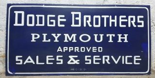 Dodge Brothers Plymouth Sales And Service Porcelain Enamel Double Sided Sign.
