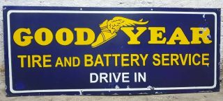 Large Good Year Tire And Battery Service Porcelain Enamel Double Sided Sign