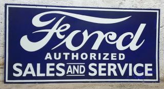 Ford Authorized Sales And Service Porcelain Enamel Double Sided Sign