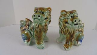 Pair Vintage Chinese Asian Ceramic Foo Dogs Fu Lions 4”
