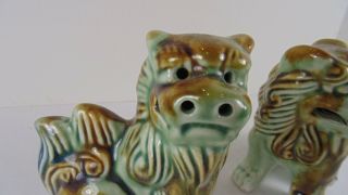 Pair Vintage Chinese Asian Ceramic Foo Dogs Fu Lions 4” 2