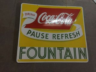 Porcelain Coca Cola Fountain Enamel Sign 28 " X 25 " Inches Double Sided