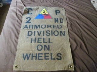 Wwii Us Army 2 Nd Armored Division " Hell On Wheels " Bar/barracks Wall Flag