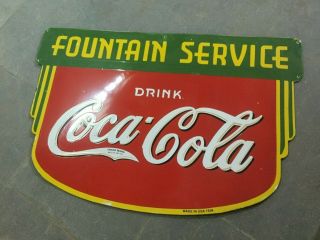 Porcelain Coca Cola Fountain Service Enamel Sign 36 