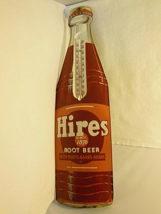 Vintage Large Hires Rootbeer Bottle Thermometer Tin Sign 28.  5 " X 8 "