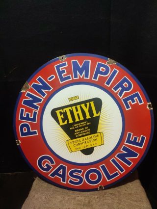 Penn Empire Gasoline Porcelain Enamel Sign 30 In Ssp Single Side
