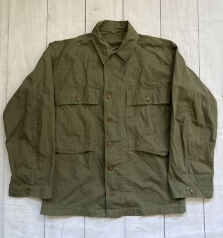 Vintage 1940s Us Military Army Hbt Shirt Utility Jacket Distressed Wwii 36 R