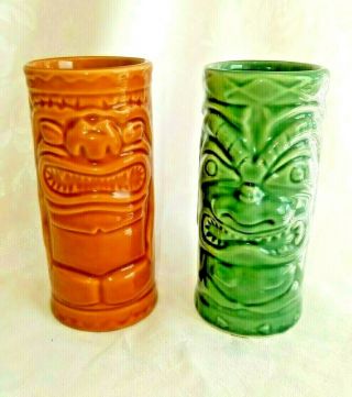 Vintage Ceramic Tiki Mugs Glasses Barware Accoutrements 2001 Set Of Two