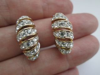 Vintage Attwood & Sawyer Gold Plated Sparkly Crystal Glass A&s Clip On Earrings