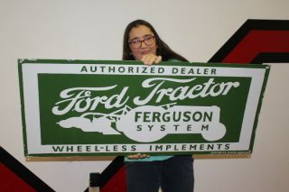 Large Ford Tractor Ferguson System Farm Gas Oil 2 Sided 42 " Porcelain Metal Sign
