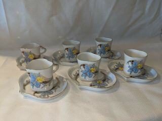 Vintage Rare Marumi Porcelain Tea Cups & Saucers Set Of 6 Heart Shape Japan 129