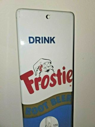 Vintage 1950s DRINK FROSTIE ROOT BEER THERMOMETER Tin Sign Soda Pop Elf Ad Store 4