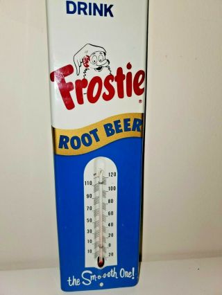Vintage 1950s DRINK FROSTIE ROOT BEER THERMOMETER Tin Sign Soda Pop Elf Ad Store 5