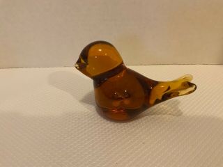 Art Glass Yellow Amber 4” Long Bird Paperweight Vintage Marked