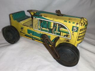 Vintage Marx Wind Up Yellow Green Tin Tractor Toy No.  5