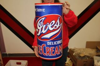 Large Ives Ice Cream Dairy Soda Fountain Gas Oil 20 " Curved Porcelain Metal Sign