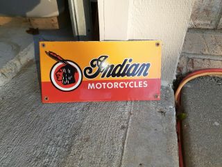 c.  1950s Vintage Indian Motorcycles Sign Ingram Richardson Stamped Cool 4