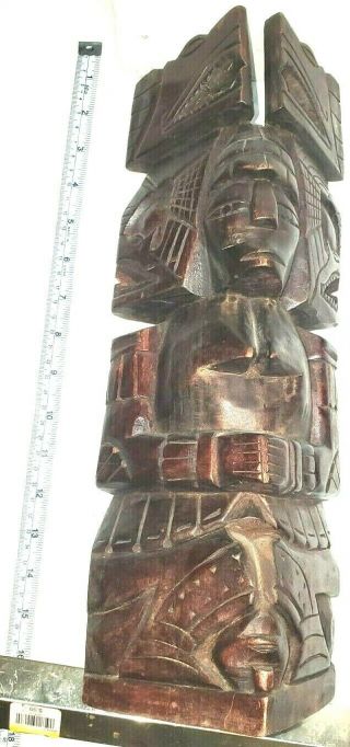 Vtg Mayan Aztec Hand Carved Wooden Totem Decor