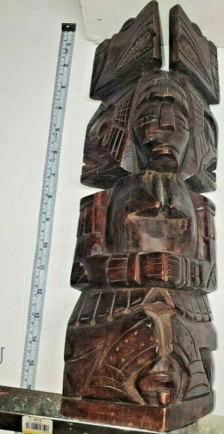 Vtg Mayan Aztec Hand Carved Wooden Totem Decor 2