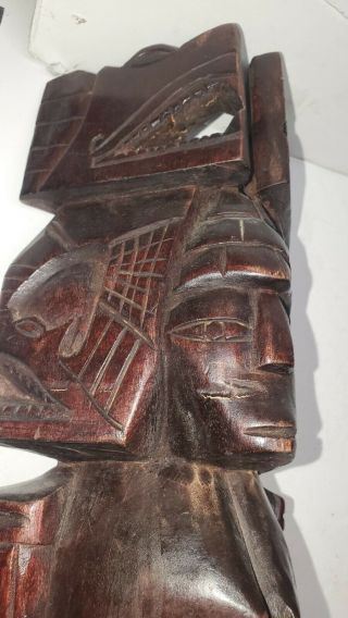 Vtg Mayan Aztec Hand Carved Wooden Totem Decor 3