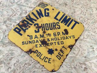 Vintage Two Sided Porcelain Parking Limit Sign - Calif.  State Auto Association