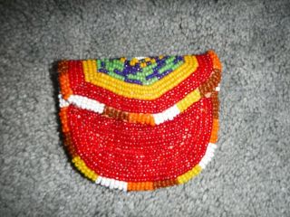 Vintage Native American Beaded Pouch/bag/purse Beaded On Leather