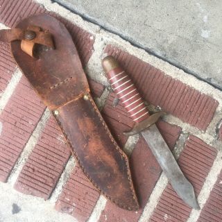 Wwii Fixed Blade Theater Made Trench Art Fighting Knife And Sheath Dagger