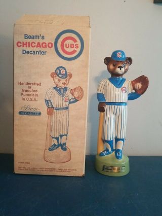 (vtg) 1985 Chicago Cubs Baseball Mascot Bear Jim Beam Decanter & Box