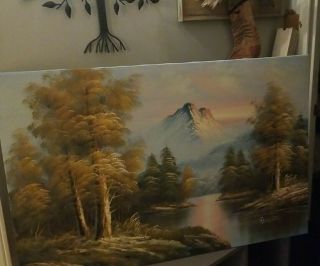 Vtg 1970s Signed G.  Whitman Fall Mountain Landscape Oil Painting 36x24