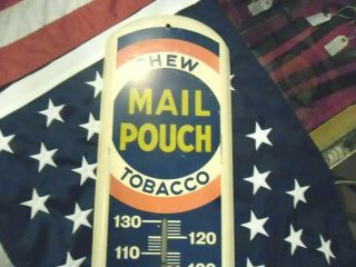 1960 ' S MAIL POUCH TOBACCO THERMOMETER 38 X 8 GREEN BACK 2