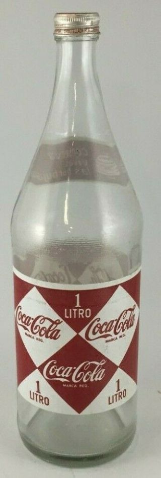 1960 ' s Coca - Cola Diamond Logo Spanish Spain Bottle,  1 Liter,  With Cap 2