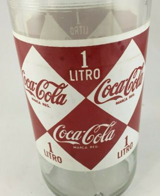 1960 ' s Coca - Cola Diamond Logo Spanish Spain Bottle,  1 Liter,  With Cap 4