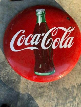 Large Vintage Coca Cola Soda Pop Gas Station 24 " Metal Button Sign
