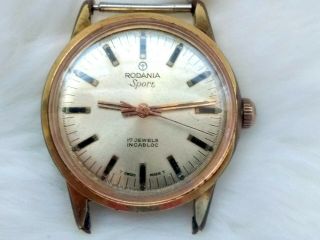 Vintage Rodania Sport 17j Incabloc Antimagnetic Gold Case Swiss Made Men Watch