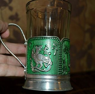 Russian Soviet Tea Cup Glass Holder With Facrted Glass Ussr Podstakannik