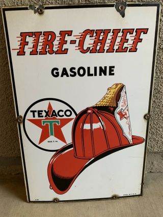 1940 3 - 40 Texaco Fire Chief Gasoline Porcelain Pump Plate Sign 12x18